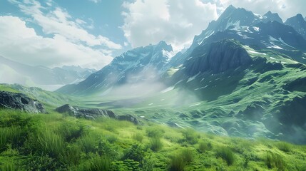 Obraz premium valley with towering mountain landscape background,generative ai