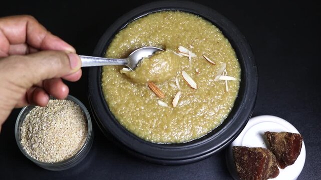 Daliya (broken wheat) Recipe conked with jaggery.Its  a healthy source of fiber and protein