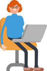 Woman Character Working on Laptop
