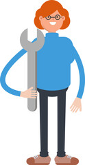 Woman Character Holding Wrench
