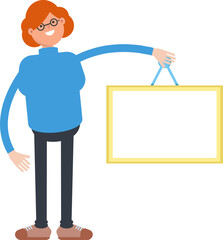 Woman Character Holding Blank Signage
