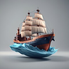 Naklejka premium 3D Ship Logo and Images