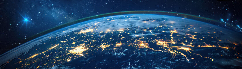 A globe with the countries of India and China lit up in the night sky. Concept of wonder and awe at the vastness of the universe and the beauty of the stars