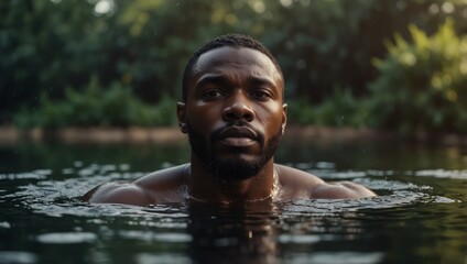 Baptism Handsome black man in worship in the water.