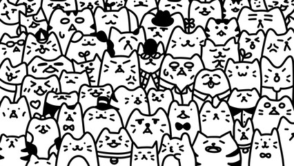 Cute cat background and wallpaper (white-black)
