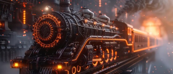 Fototapeta premium A steampowered vehicle adorned with intricate gears and sunlight filtering through, cruising through a fantastical steampunk city, steampunk, banner, with copy space