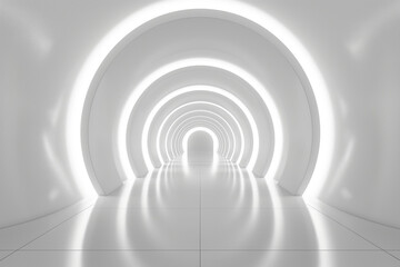 Obraz premium White hallway Neon light fluorescent glow hallway abstract.