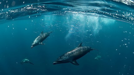 Fototapeta premium fish swim divine groups of underwater background,generative ai