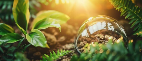 A top view of a reptile habitat with a heat lamp