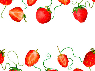 Fresh Strawberries with vines, colorful and tasty, perfect for kitchen decoration or summer snack