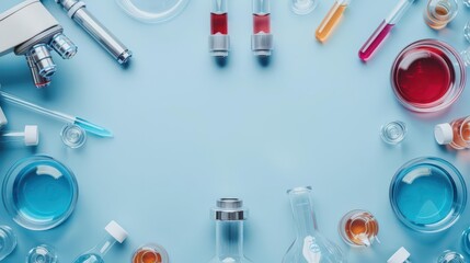 A top view of a science lab setup with beakers