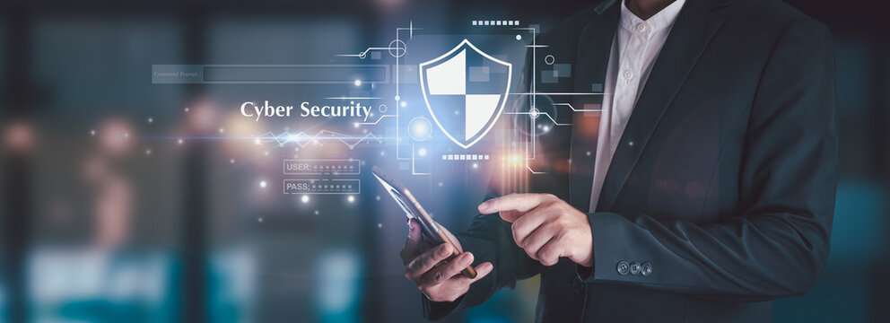 Businessman is showing concept of future technology and internet connection network with AI as controller. A graphic floated in the air on his hand.