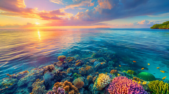 海と空が交わる場所 - グレートバリアリーフの穏やかな夕景