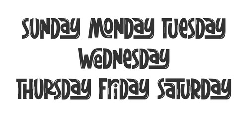 Week Days Names Handwritten Set. Seven Days Hand Lettering Collection.