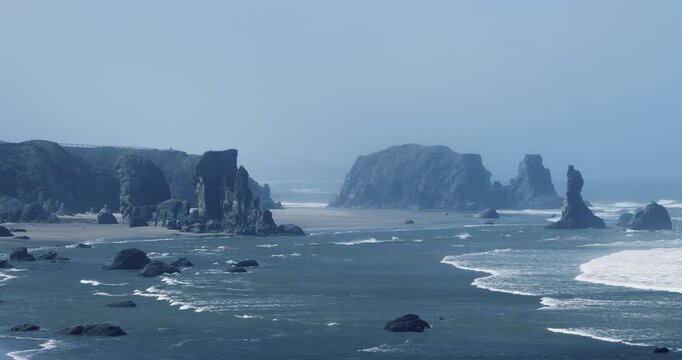 Sea stacks at the Orgon pacific coast in summer morning time.