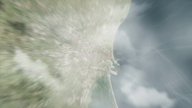 Earth zoom from space on Valencia - Spain. And zoom out through clouds and atmosphere into space. Satellite view.