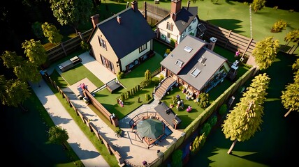 Naklejka premium Photo of the house and the plot from a height