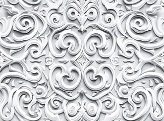 Seamless pattern of grey and white carved paper with an abstract tribal design,