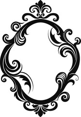 A black and white framed oval with a floral design