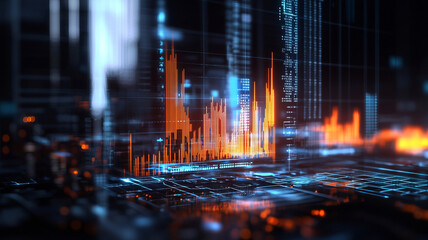 Fototapeta premium Dynamic data visualization with vibrant graphs showcasing statistical trends in a futuristic digital interface.