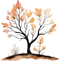 Fototapeta premium Exquisite Watercolor Autumn Tree with Delicate Leaves