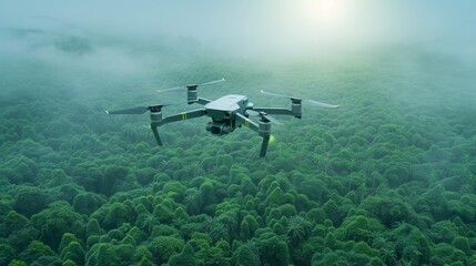 Naklejka premium Drone Flying Over Lush Green Forest