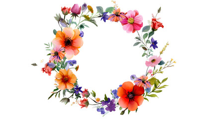 round flowers and green leaves frame illustration,generative ai