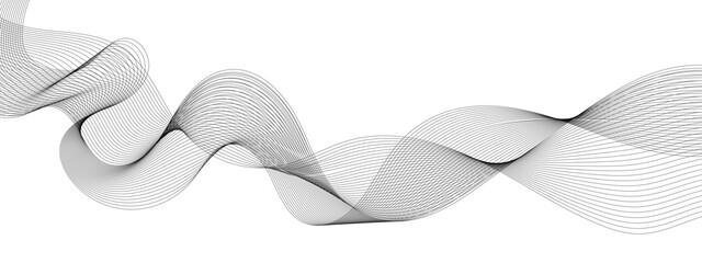 Wavy business curve lines on transparent background. Abstract ocean wave line background. Wave swirl, frequency sound wave, twisted curve lines with blend effect. Vector illustration.