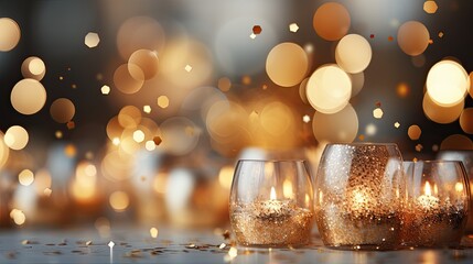 Fototapeta premium Abstract blur bokeh banner background. Rainbow colors, pastel purple, blue, gold yellow, white silver, 