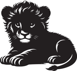 Baby Lion Silhouette isolated on white background Minimalist lion vector shape icon
