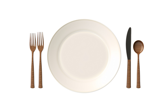 a plate with a spoon and fork