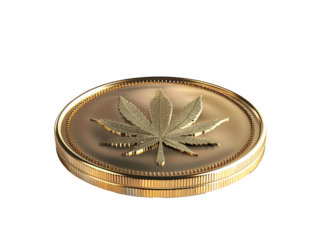 a gold coin with a leaf on it