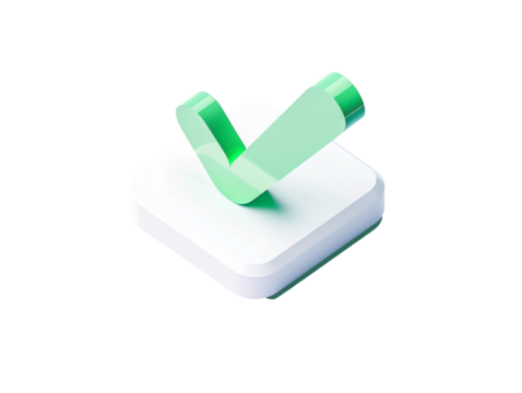 a green tick on a white square