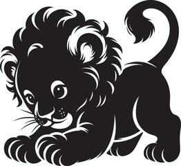 Baby Lion Silhouette isolated on white background Minimalist lion vector shape icon