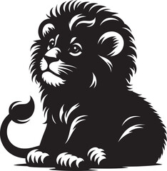 Baby Lion Silhouette isolated on white background Minimalist lion vector shape icon