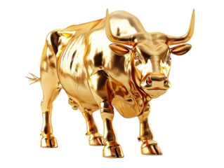 a gold bull statue on a white background