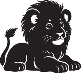 Baby Lion Silhouette isolated on white background Minimalist lion vector shape icon