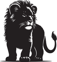 Baby Lion Silhouette isolated on white background Minimalist lion vector shape icon