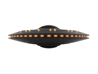 a black ufo with orange lights
