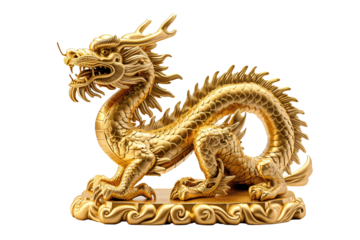 a gold dragon statue on a white background