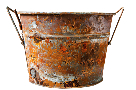 a rusty bucket with a handle