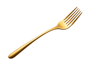 a gold fork on a white background