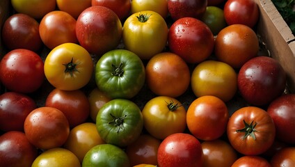 A poem celebrating the vibrant colors and flavors of heirloom tomatoes found in a bustling farmer's market ai_generated