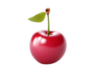 a red cherry with a green leaf