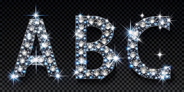 Sparkling diamond alphabet letters A to I isolated on transparent background, premium PNG cutout, featuring refraction and crystal glass effects for stunning visual impact. - Powered by Adobe
