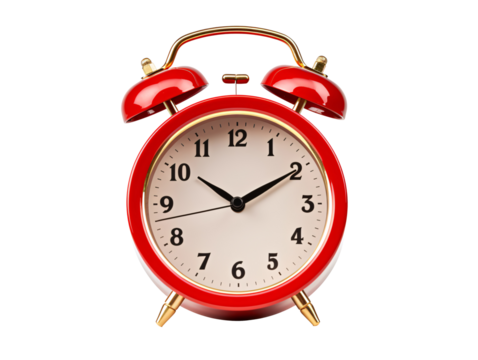 a red alarm clock with bells