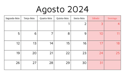 August 2024 portuguese calendar - Agosto. Vector illustration. Monthly planning for your business in Portugal