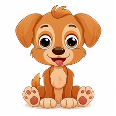 Obraz premium Adorable cartoon puppy with big eyes and floppy ears sitting with a happy expression. Perfect for kids' illustrations and designs.