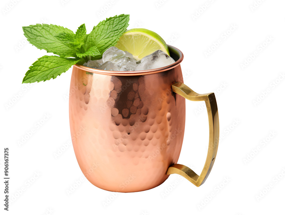 Wall mural a copper mug with ice and lime in it