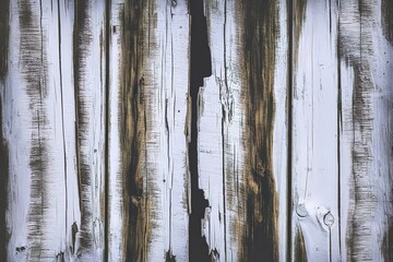 Obraz premium A striking image of a weathered, white wooden board with decayed, peeling paint and textured surface
